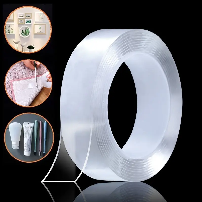 Waterproof washable reusable transparent heavy duty self stick single double sided mounting adhesive suction gel nano tape