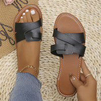 2024 Sandales Grande Taille 35-43 Babouches Femme, Dernière Collection d'Été, Sandales Décontractées Grande Taille à Double Bride pour Femmes