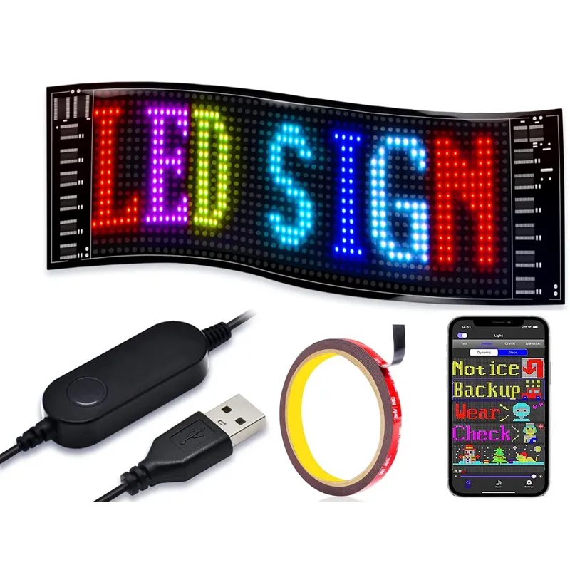 Panel de señal Led Flexible e inalámbrico para coche, tablero de señal inteligente controlado por aplicación Rgb, con pantalla Led para autobús y tienda