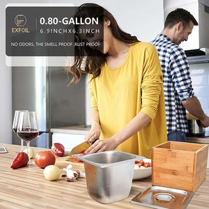 Poubelle <span class=keywords><strong>à</strong></span> <span class=keywords><strong>compost</strong></span> en bambou de 0.75 gal en acier inoxydable avec couvercle en bois seau <span class=keywords><strong>à</strong></span> ordures anti-odeur <span class=keywords><strong>pour</strong></span> la <span class=keywords><strong>cuisine</strong></span> - Product Image 3