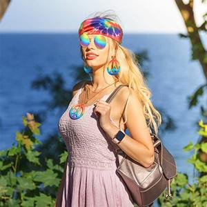 Venta caliente <span class=keywords><strong>Hippie</strong></span> traje joyería conjunto para Halloween Mardi Gras signo de la paz collar flor corona diadema y arcoíris gafas de sol - Product Image 5