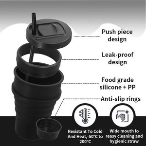 Mug de voyage pliable personnalisé en silicone souple, tasse à café portable noire avec logo - Product Image 5