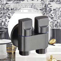 Grifo Moderno de Cobre y Latón con Válvula de Cierre Automático, Salida Doble Universal para Cocina, Exterior, Hotel, 1 Entrada y 2 Salidas Anguladas
