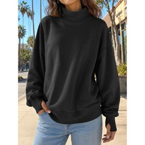 Custom Womens Oversized Sweatshirt Mock Neck Long Sleeve Cozy Drop Shoulder <b>Y2K</b> Fall Winter <b>Top</b> - Product Image 2