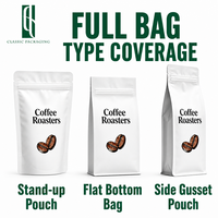 Sachet de café à fond plat en aluminium blanc imprimé sur mesure avec valve à fermeture éclair pour torréfacteur premium 250g 500g 1kg 12oz Marque privée