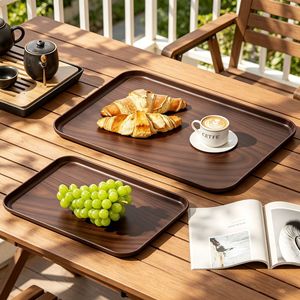 OEM Dekoratives Multifunktionales Nachhaltiges Rechteckiges Langlebiges Kunststoff-Serviertablett Großhandel Holzmaserung-Platte für Restaurants - Product Image 6