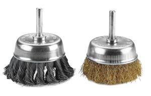 DELUN <span class=keywords><strong>Brosse</strong></span> coupelle <span class=keywords><strong>métallique</strong></span> 2.5 "<span class=keywords><strong>sur</strong></span> <span class=keywords><strong>tige</strong></span> hexagonale de 1/4" Surfaces plates et verticales Poils en acier revêtus de laiton pour le mélange des soudures - Product Image 3