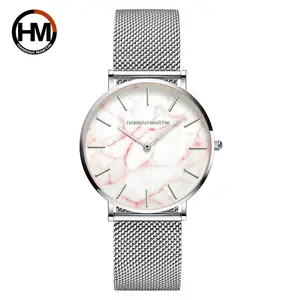 HANNAH MARTIN sıcak satış klasik kadın örgü çelik saat moda kabuk kadran çekicilik elbise saatler bayanlar lüks Quartz saat