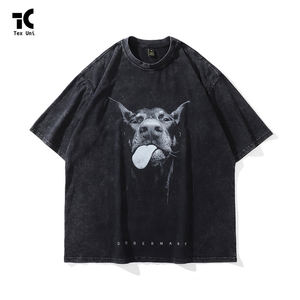T-shirt en tricot grande taille unisexe, imprimé Doberman Pinscher, effet délavé et vieilli, style High Street Direct Spray, marque de mode rétro - Product Image 6