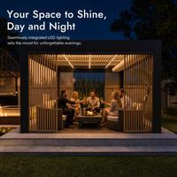 Pergola extérieure motorisée à lames orientables en aluminium thermolaqué avec éclairage RGB contrôlé par application et capteur de pluie automatique