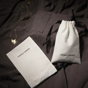Custom White Logo Printed Mini Gift Eco-Friendly Recyclable Muslin Cotton Jewelry <b>Pouch</b> with Dust-Proof <b>Drawstring</b> Closure - Product Image 2