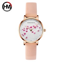 HANNAH MARTIN jam tangan wanita, arloji grosir mewah tali Stainless Steel emas mawar tahan air bunga Quartz