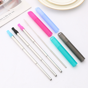 Gran oferta, juego de pajitas telescópicas de Metal, pajitas plegables portátiles de acero inoxidable para beber, para viajar con cepillo - Product Image 3
