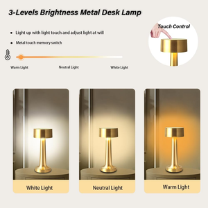 Draagbare Led Oplaadbare Tafellamp <span class=keywords><strong>3</strong></span> Kleur Touch Control Metalen Bureaulamp Draadloze Traploos Dimbaar Bed Eetzaal Nacht - Product Image 2