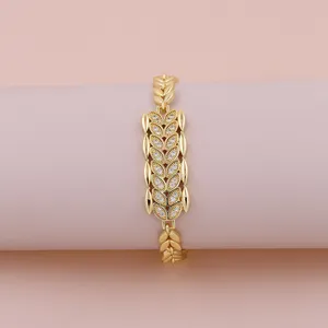 The Meaning Of Wealth Ear Of Wheat Color Retention Charm Bracelet Inlaid Zircon 24K Gold Plating Brass No Fading Fashion Jewelry