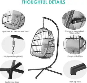 كرسي معلق من الخوص للأماكن الداخلية والخارجية NPOT ، أرجوحة الروطان مع وسادة مقاومة للأشعة تحت البنفسجية