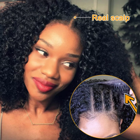 Perruque V-Part 250% Kinky Curly en Cheveux Humains, Sans Laisser de Cheveux Extérieurs, Perruque Demi-Tête en V à Boucles Profondes, Sans Colle, à Clipser, pour Femmes