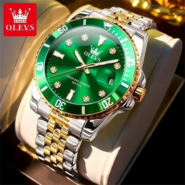 Olevs 9809 New Men's Watches Top Brand Stainless Steel Luminous 30M Waterproof Sport Date Quartz Watch for Men Relogio Masculino