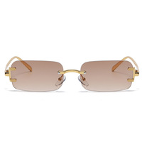 UNOC 2023 Lunettes de soleil à monture dorée Lunettes de soleil rectangulaires de luxe en métal étroit sans monture en acrylique Nouvelle mode pour femmes et hommes