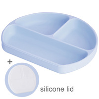Nouvelle assiette carrée pour bébé en silicone écologique, non toxique, à forte aspiration, avec couvercle en silicone, motif de dessin animé, sans BPA et résistante à la chaleur