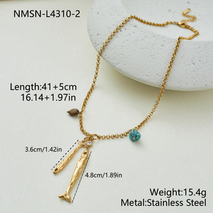 Collar Boho de Piedra Natural con Forma de Pez, Acero Inoxidable Chapado en Oro, Joyería Inspirada en el Océano con Cuentas de <span class=keywords><strong>Turquesa</strong></span> y Ojo de Tigre para Mujer - Product Image 4