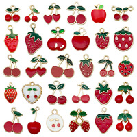 Assortiment de breloques pendentifs pour la création de bijoux (colliers, boucles d'oreilles, bracelets) à thème fraise et cerise, 10/20/30 pièces par ensemble