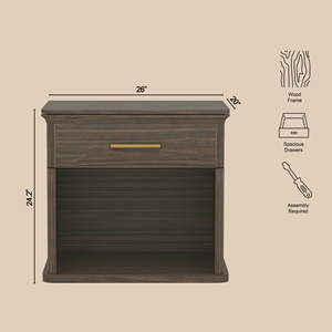 Walnut Nightstand With Drawer And <b>Open</b> Shelf <b>Storage</b> For Bedroom Use - Product Image 4