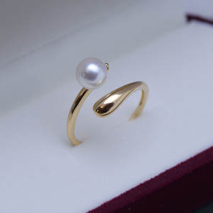 Bague en perle d'eau douce ronde impeccable de 6 à 7 mm pour femmes, argent S925, accessoires ouverts, forte luminosité, vente en gros - Product Image 1