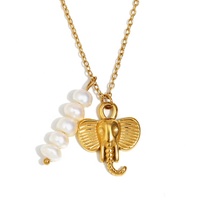Collier pour femme avec pendentif éléphant en acier inoxydable plaqué or 18 carats et imitation perle, nouveau design