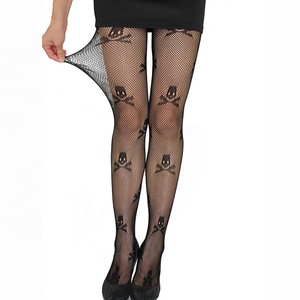 Medias altas sexys para mujer, medias transparentes de cintura alta, de malla con estampado de Calavera, medias elásticas - Product Image 1