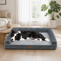 Canapé-lit pour chien en velours avec rebord sur 3 côtés, intérieur en polaire à poils longs, rembourrage orthopédique en éponge, lavable, antidérapant, 6 tailles, 5