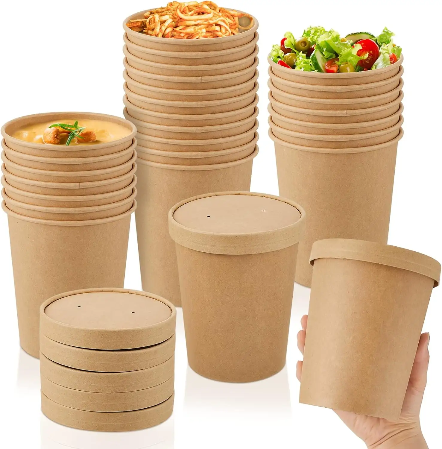 Customized Logo printing Kraft Paper Soup Cup for Wholesale Noodles Shops with Lids Recyclable