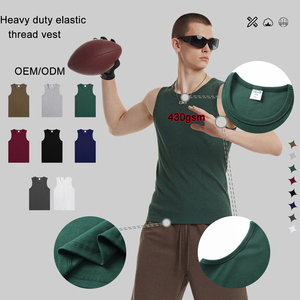 Custom Logo Cotton Gym Muscle Sleeveless Sportswear <strong>Singlet</strong> Workout Fitness Ribbed Stretch Tank Top Sport Vest <strong>for</strong> <strong>Men</strong> 430GSM - Product Image 2