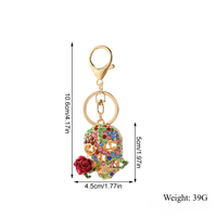 Porte-clés Punk Rose Rouge Strass Tête de Squelette en Cristal Scintillant, Breloque de Sac, Cadeau Halloween Jour des Morts, Pendentif Clé de Voiture
