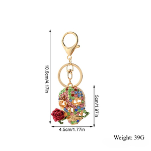 Portachiavi Punk con Strass Rosa Rossa, Ciondolo Borsa Teschio Bling in Cristallo, Anello Portachiavi, Regalo Halloween Giorno dei Morti, Ciondolo per Chiavi Auto - Product Image 2