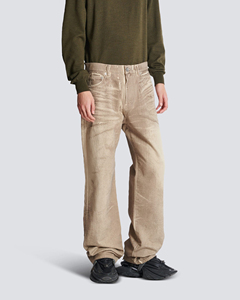 YKMOZI Mid-rise Straight Leg Jeans Hombres Custom Taupe Brown Corduroy Denim Faded Effect Loop Handle Five Pockets Fashion Street - Product Image 4