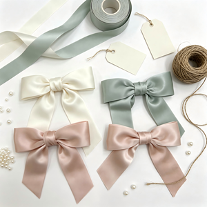 Ruban à nœud géométrique imprimé feuille d'or en polyester/coton bleu clair, plusieurs tailles, pré-noué, certifié OEKO-TEX GRACE RIBBON - Product Image 1