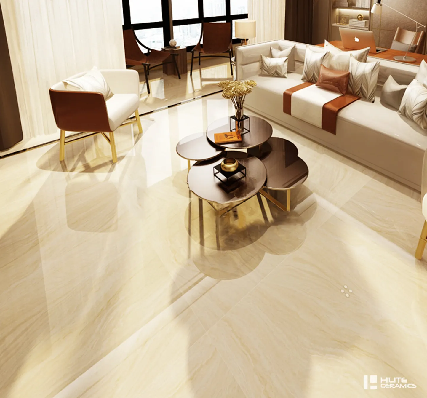 Telha italiana de porcelana amarela luxuosa, piso vtrificado polido telhas de porcelana onyx