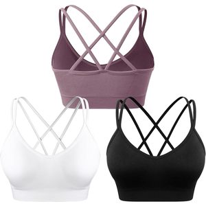 Sports Bras For Women Strappy Cross Back Medium Support <b>Padded</b> Workout Bra Breathable Quick Dry Yoga Fitness <b>Running</b> 3 Pack - Product Image 1