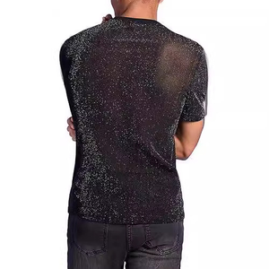 New in top e T-Shirt Streetwear da <span class=keywords><strong>uomo</strong></span> Glitter Mesh trasparente girocollo a maniche corte T-Shirt lucide T-Shirt per <span class=keywords><strong>uomo</strong></span> donna - Product Image 4