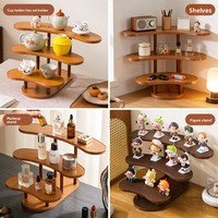 Étagère de rangement moderne à trois niveaux en bambou, écologique et durable, idéale pour l'exposition de tasses, jouets, produits d'aromathérapie et boissons