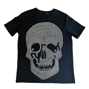 Hochwertige 100% Baumwolle Custom T-Shirt Männer mit Logo Custom Kristall Logo Strass Transfer T-Shirt für Männer angepasst