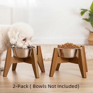 Support pour gamelle pour chien en bois d'acacia, 7 pouces de haut, lot de 2, support surélevé pour gamelle pour petits et moyens chiens, support en bois uniquement - Product Image 3