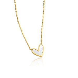 Fashion Light Luxury Simple Design <b>Black</b> <b>Heart</b> Necklace 18K Gold White Shell <b>Heart</b> Necklace Earrings Set Asymmetrical <b>Heart</b> - Product Image 5