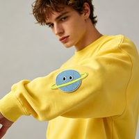 Sweat-shirt jaune personnalisé avec logo, en tissu non tissé épais, broderie homme, patch planète, hoodie oversize durable pour chapeaux