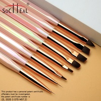 Lot de 8 pinceaux à ongles en gel UV avec manche en acrylique rose, poils synthétiques, stylo à fleurs 3D sculptées, durables et faciles à utiliser