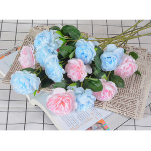 Fleurs de pivoine artificielles à trois têtes, fleurs en soie, décoration de mariage, blanc, rose, rouge, orange, bleu, couleur champagne - Product Image 4