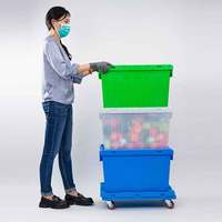 Conteneur empilable écologique de 60 L pour entrepôt avec couvercle, bac de rangement réutilisable en plastique, caisse de déménagement