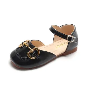 Kids 4 5 6 7 8 9 10 Years Old Fancy Black Pretty Children's Leather Shoes For Girls