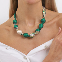 Collier ethnique en fil de soie perlé, motif géométrique, bijoux foulard pour femme